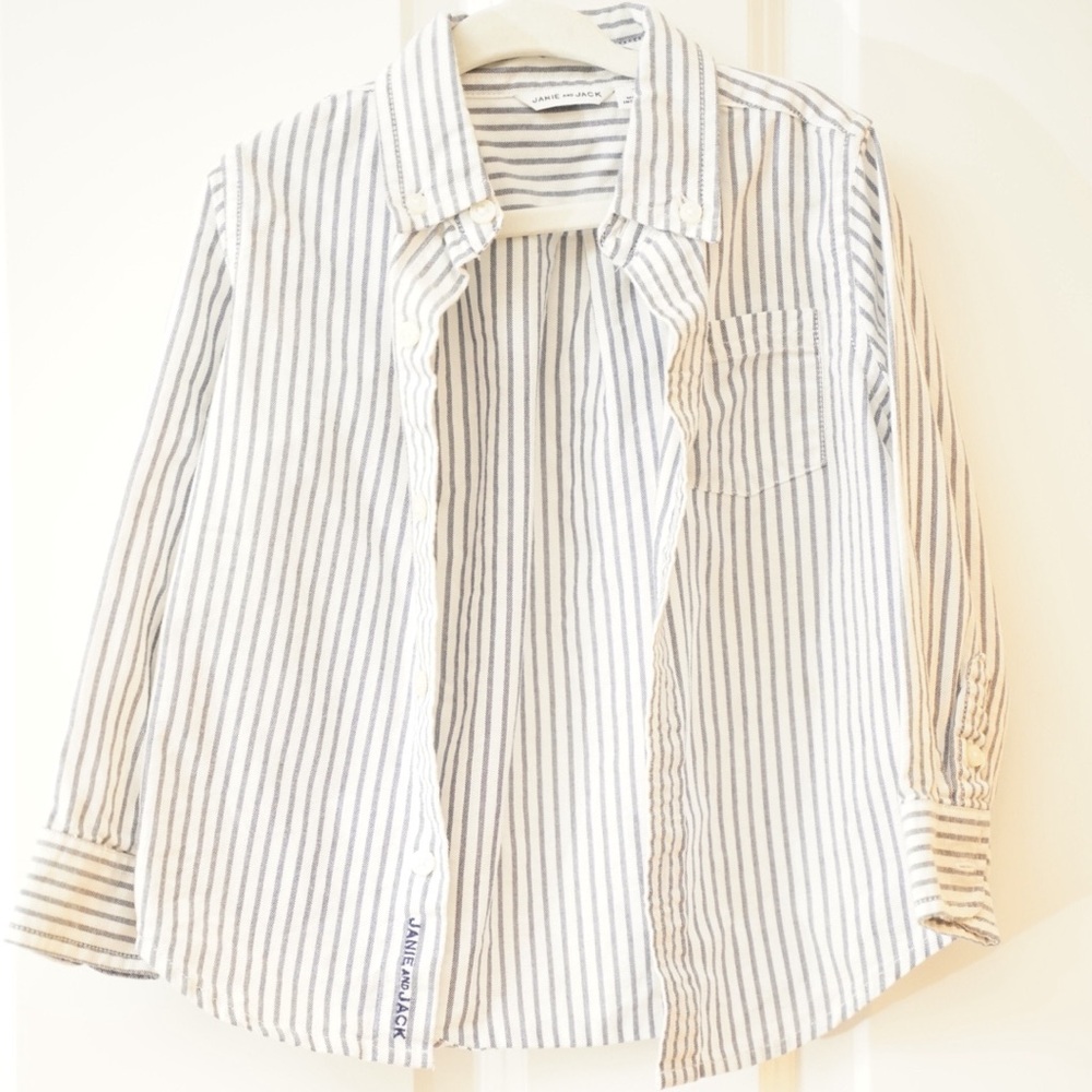 Janie and Jack Navy and White Striped Button-Down Shirt